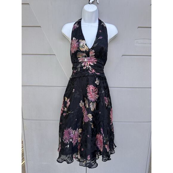 Robbie Bee Signature Dark Floral Burn Out Velvet Silk Dress Sz 10 Y2K Whimsigoth - Picture 2 of 15